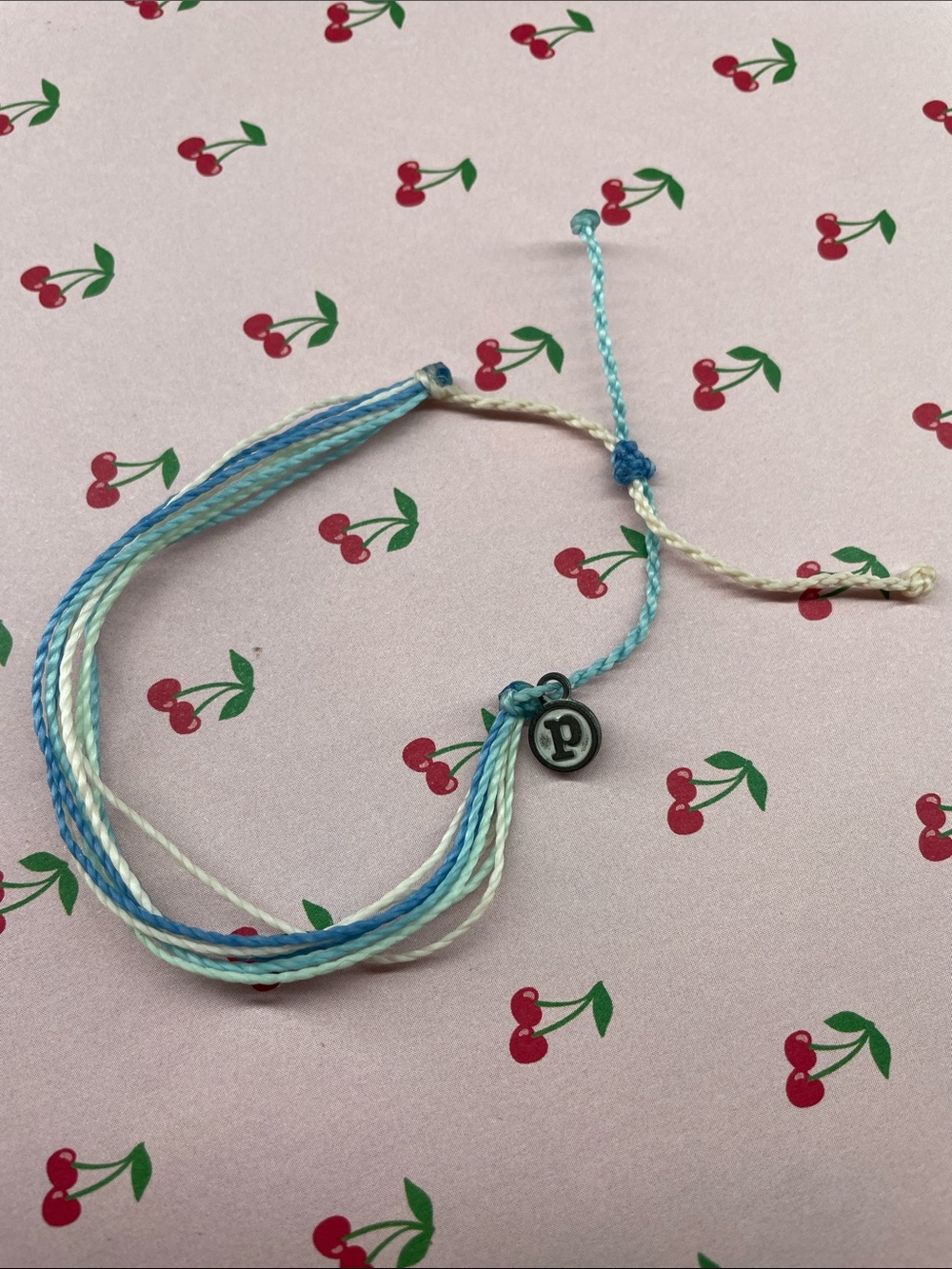 Pura Vida Blue & Cream Bracelet with 'p' Charm